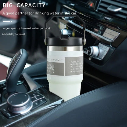 30 oz stainless steel insulated travel tumbler with handle cover in dark pink colour