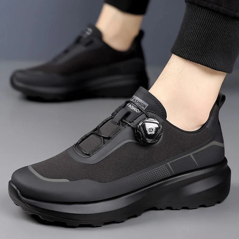 Men's thick sole rotating button sneakers in army green with platform design