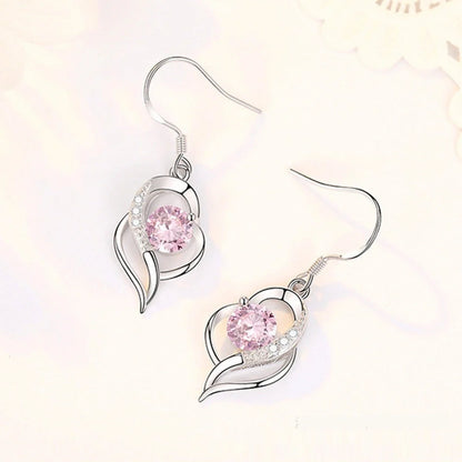 Heart-shaped ear hooks with micro inlaid zircon stones in three colour options