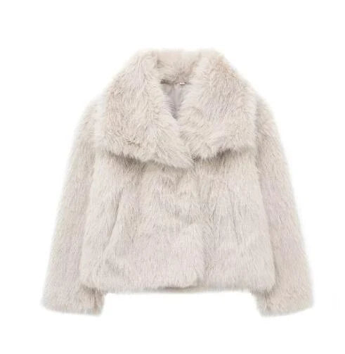 A warm and stylish plush coat for women, available in a variety of colors and sizes.