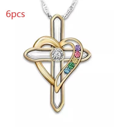 Men's Cross Love colorful imitation gemstone pendant alloy clavicle chain with adjustable length