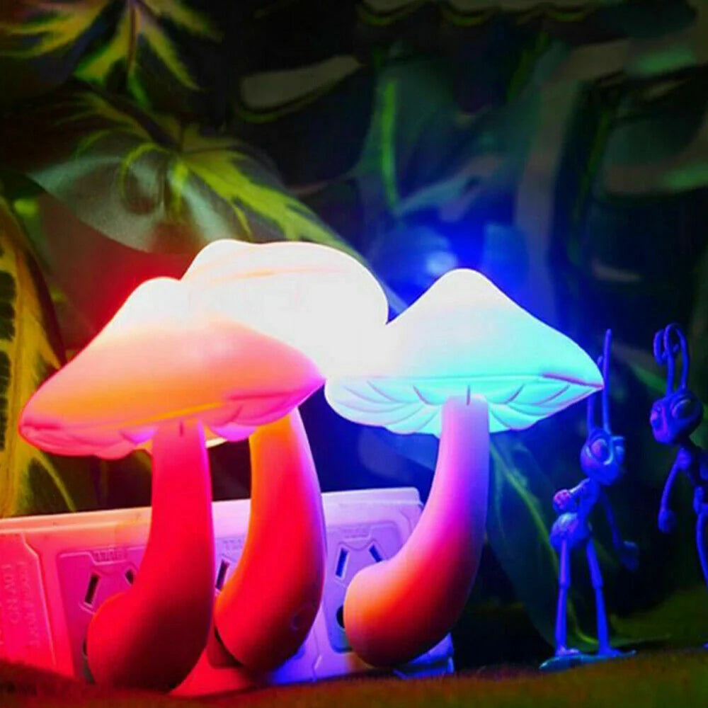 Mushroom-shaped LED night light with automatic sensor in various colors