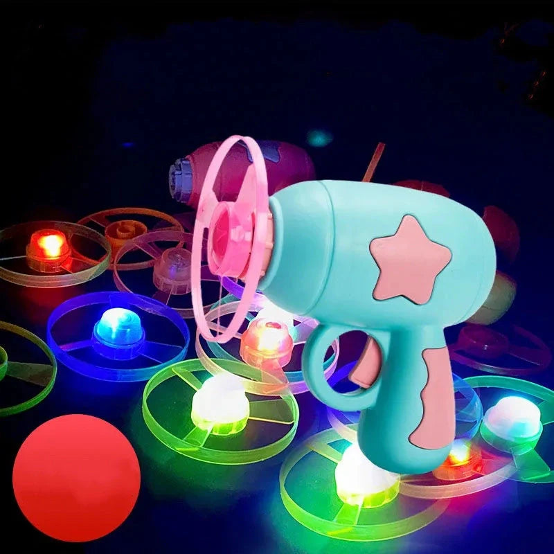 LED Light Flying Saucer Launcher Toy Set with flashing discs for pets and kids