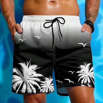 Men's loose fit swimming trunks in ethnic pattern with medium elastic waistband