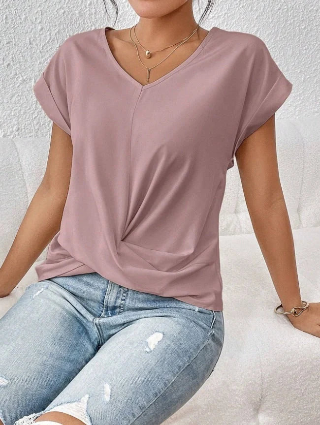 Stylish short-sleeve knot top for casual summer wear, available in multiple vibrant colors and sizes