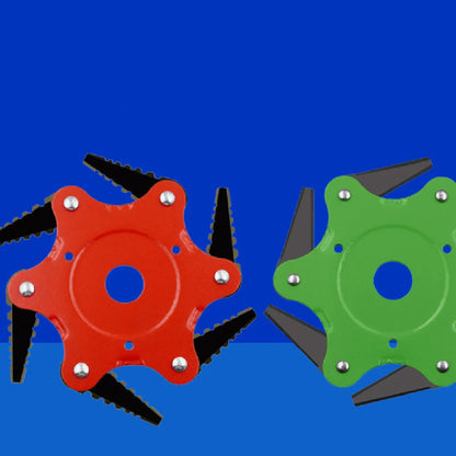 Agricultural alloy six-leaf knife grass head with black flat tooth blades and 28cm cutting diameter