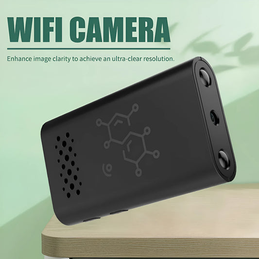 Black indoor WiFi security camera with 1080p HD video for home monitoring and baby monitoring