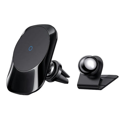 Magnetic car wireless charger with air vent clip and dashboard mount in black or white