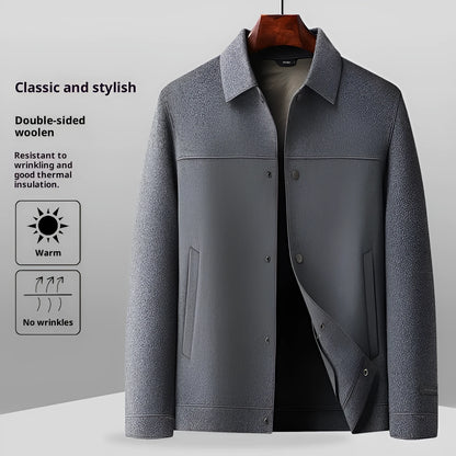 Men's double-faced wool lapel jacket in gray, black, or khaki, solid colour casual fit, sizes M to XXXXL