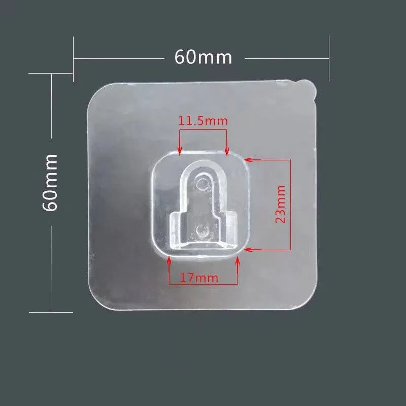 Transparent plastic adhesive snap button hook with double-sided patch, 10kg load, no punching.