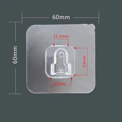 Transparent plastic adhesive snap button hook with double-sided patch, 10kg load, no punching.