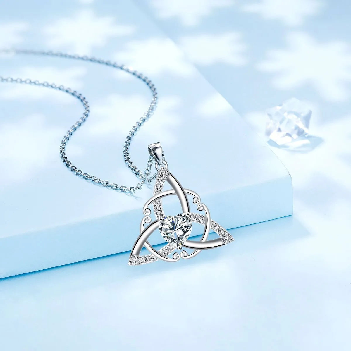 Celtic knot necklace for women in copper with electroplated colour geometric pendant