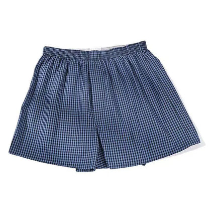 Men's cotton loose boxer shorts plus size mid waist breathable in blue, black and white plaid, red plaid