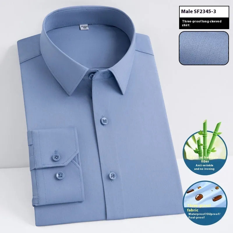 Men's slim fit bamboo short sleeve shirt with square collar in a solid colour