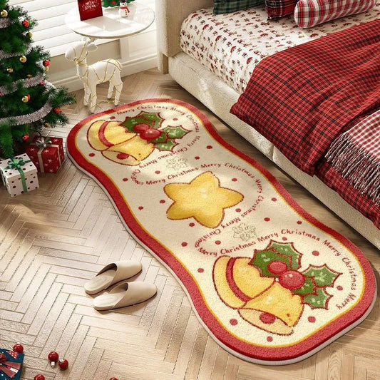 Christmas cashmere carpet with plant patterns in festive colours, alien shape, available in multiple sizes for holiday decor