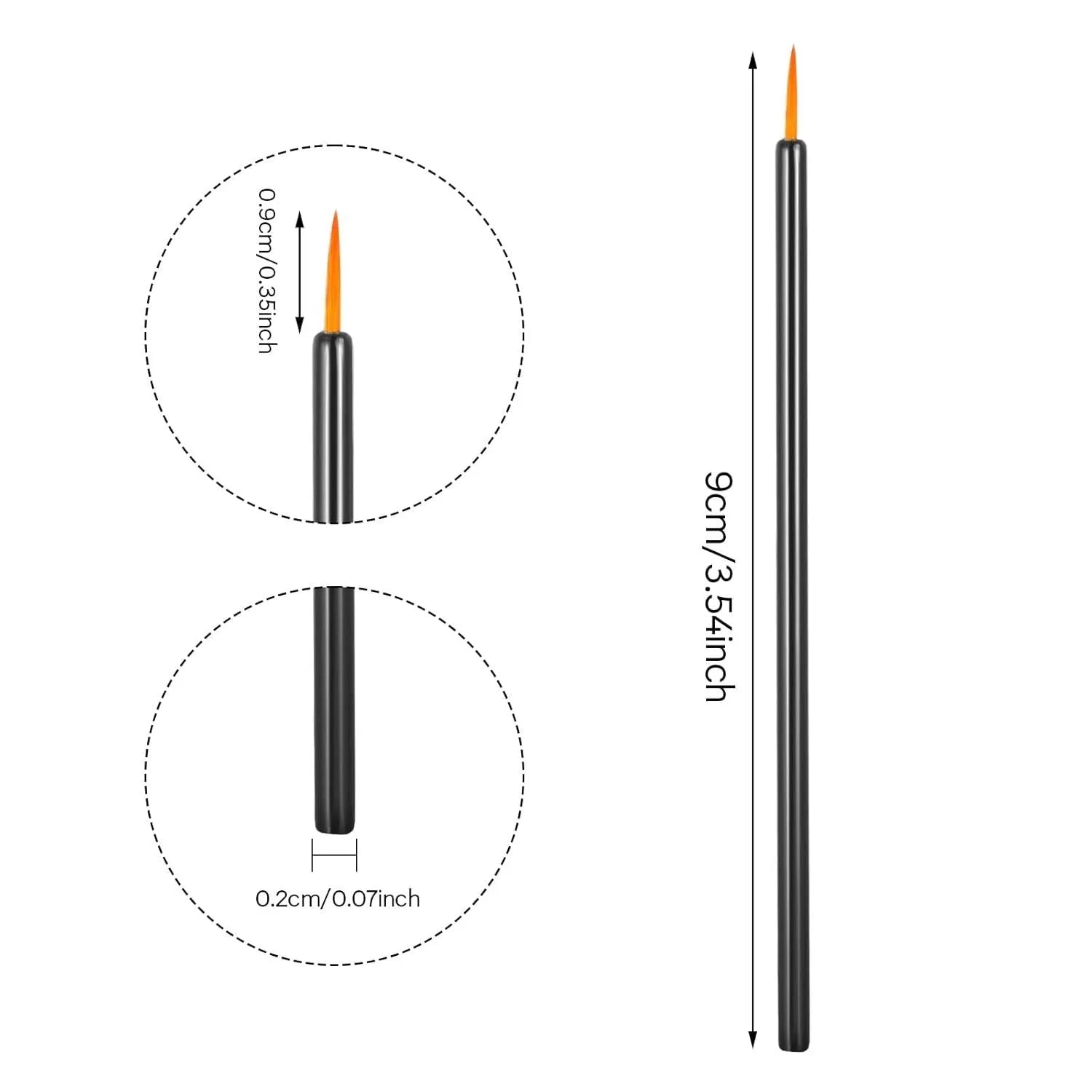 100 black disposable eyeliner brushes with ultra-fine points and plastic sleeves