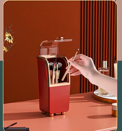 Light luxury plastic storage drawer in green for cosmetics, 25cm x 15cm with divided compartments for brushes and lipsticks