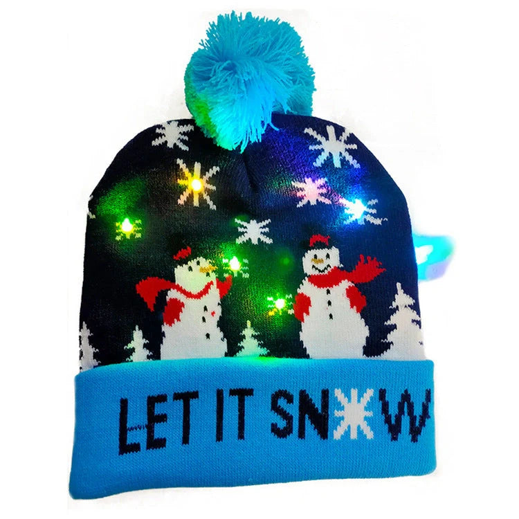 LED Christmas knitted beanie with light-up features in various festive designs