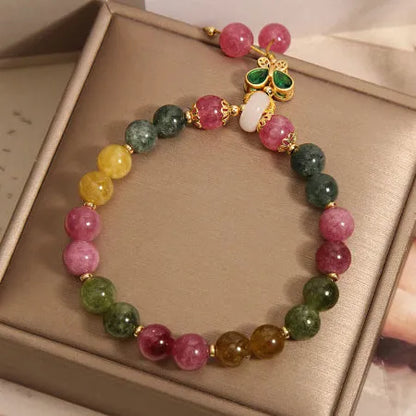 Women's tourmaline butterfly pendant bracelet with colourful stone details and rhinestone elements