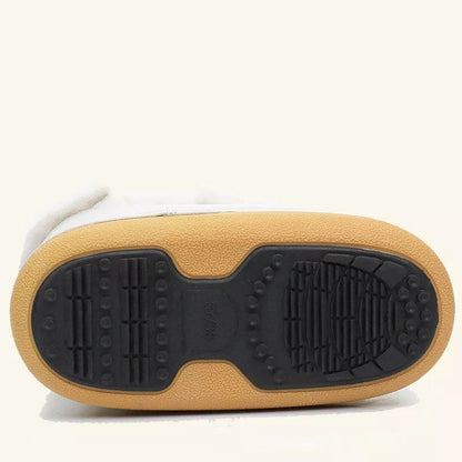 Women's white fleece-lined winter space boots with mid-top design and round toe