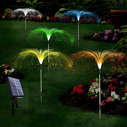 Solar fiber LED jellyfish ground light with optical fiber shell and remote control for garden decoration