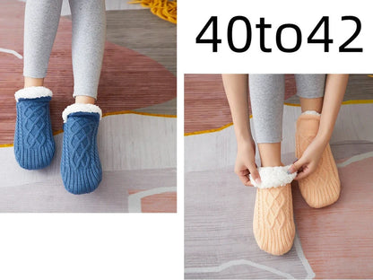 Winter woolen socks with V-opening design and anti-slip dots on soles in navy blue colour