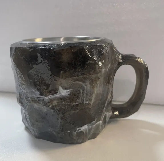 400ml resin mineral crystal coffee mug with handle in assorted colours including purple, blue, and pink.