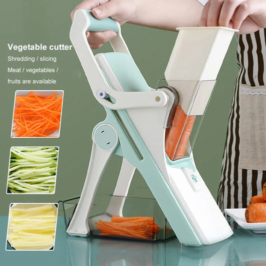 Multifunctional vegetable cutter with safety design and 30+ slicing options