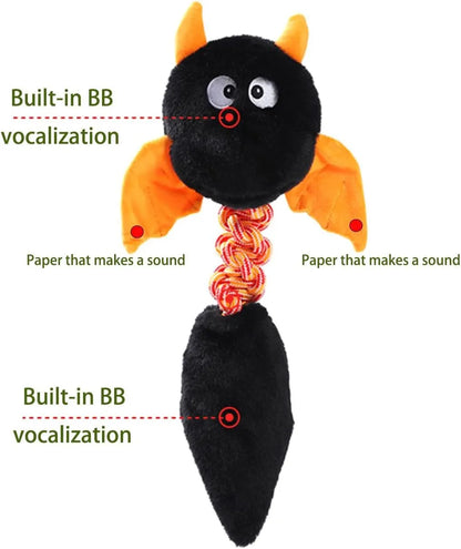 Plush dog toy with squeaker and rattle, 44cm length, in black, green, or red for large breeds