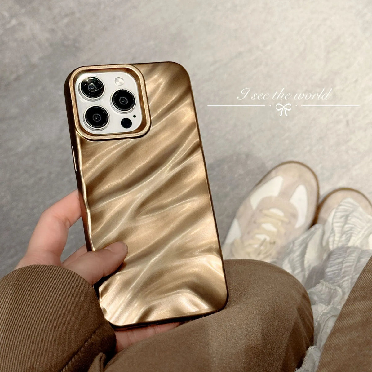 Purple TPU back cover phone case with Desert Gold silk pattern and three-dimensional design for selected iPhone models.