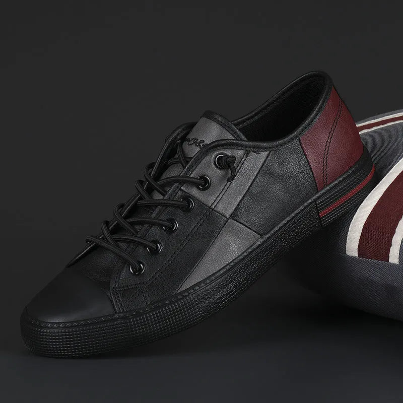Men's colour matching leather slip-on shoes with elastic band and rubber sole