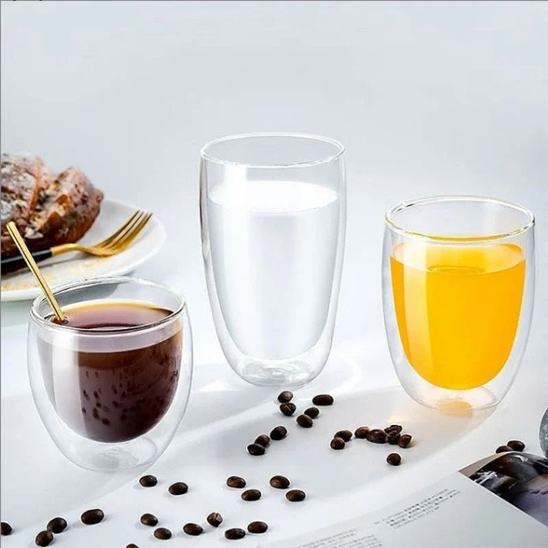 Egg-shaped double-layer insulated glass cup set for hot and cold beverages