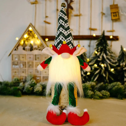 Christmas elf Rudolph doll with LED lights and striped fabric hat, 25cm tall
