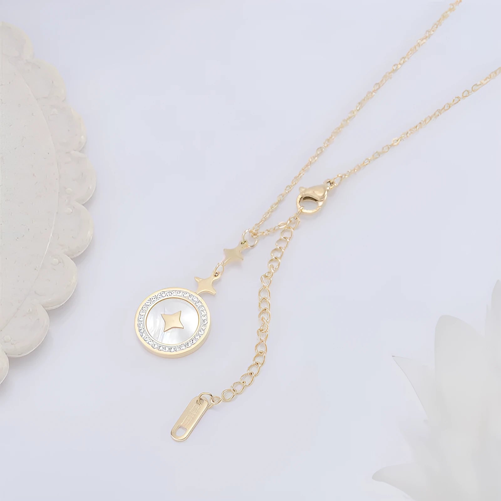 Six-pointed star geometric titanium steel necklace for women with O-ring chain