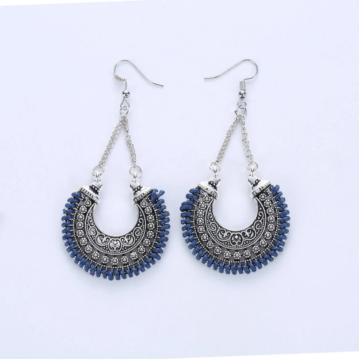 Bohemian Vintage Hand-Woven Rope Earrings with hollow-carved meniscus flower basket design