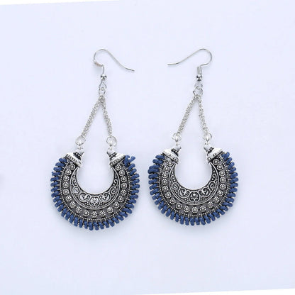Bohemian Vintage Hand-Woven Rope Earrings with hollow-carved meniscus flower basket design