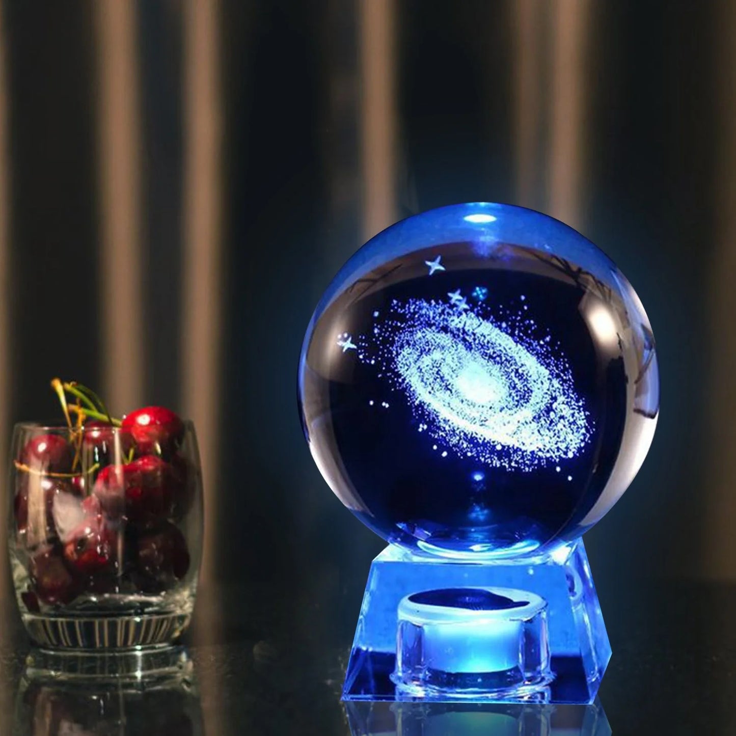 LED Music Box with luminous crystal ball showcasing Milky Way or Solar System design