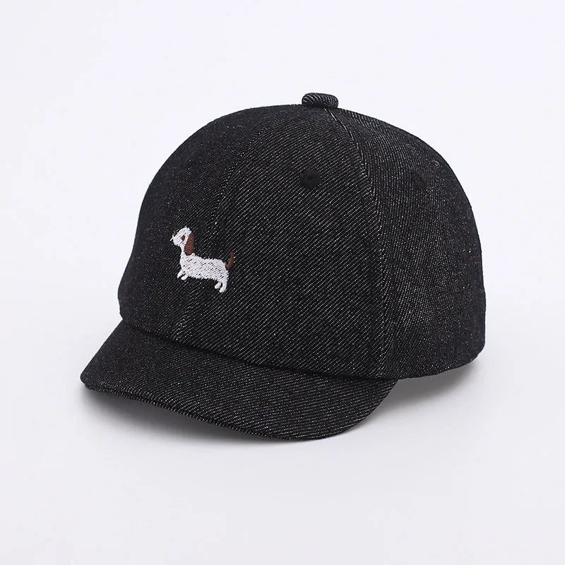 Denim baseball cap for babies with short brim in black, dark blue and light blue colours