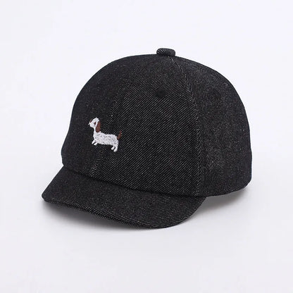 Denim baseball cap for babies with short brim in black, dark blue and light blue colours