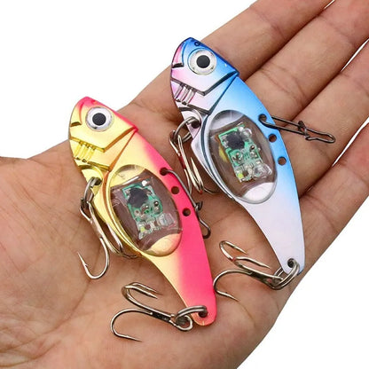 Luminous Metal Vib electronic fishing lure showing glow-in-the-dark features and metal vibration components