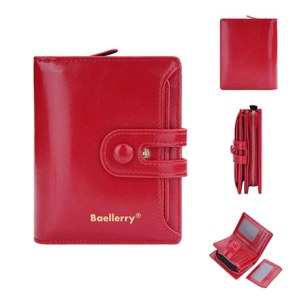 Women's PU leather card holder wallet in multiple colours showing compact design with card slots