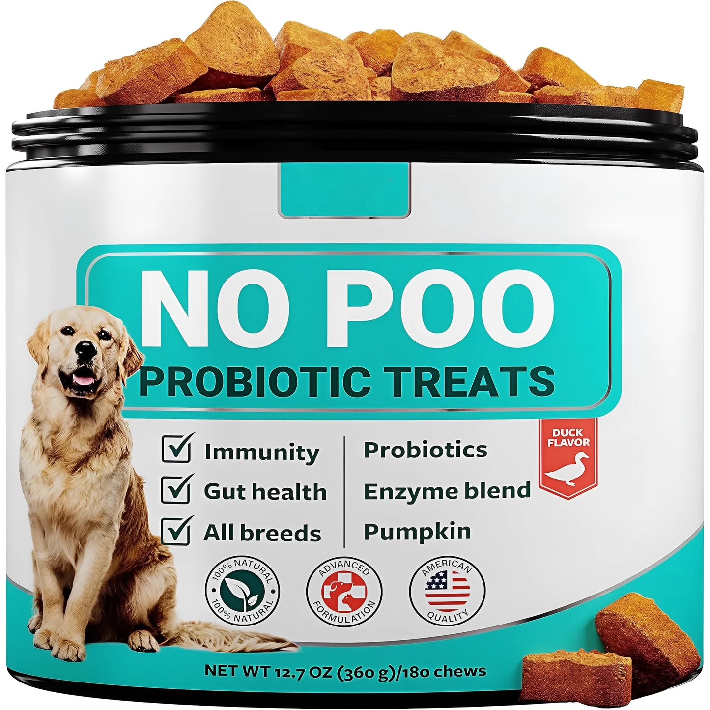 Pet intestinal probiotic chewable tablets for dogs, 180-piece pack with pumpkin flavour