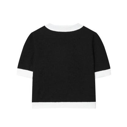 Contrast colour beaded leather round neck top with matching high-waisted trousers street fashion suit
