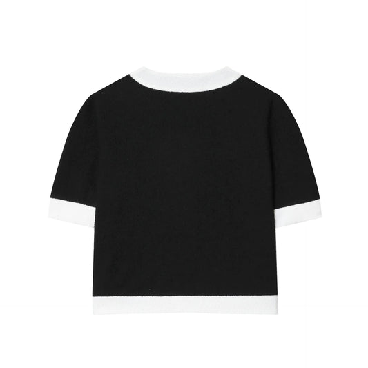 Contrast colour beaded leather round neck top with matching high-waisted trousers street fashion suit