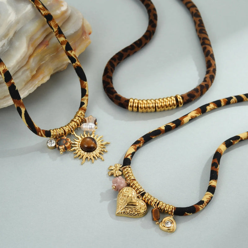 Women's stainless steel necklace leopard series 18K gold plated geometric pendant fashion chain jewellery 41cm to 50cm adjustable length female gift accessory