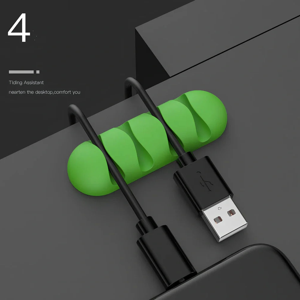 TPR silicone cable holder with Korean flannelette backing organising USB and network cables