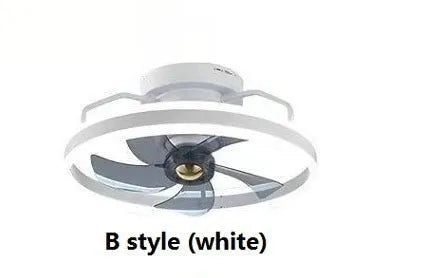 Simple Fashion modern ceiling fan with integrated light and white blades on a white ceiling.