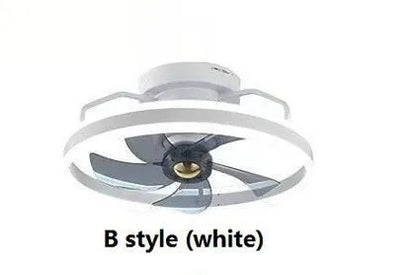 Simple Fashion modern ceiling fan with integrated light and white blades on a white ceiling.
