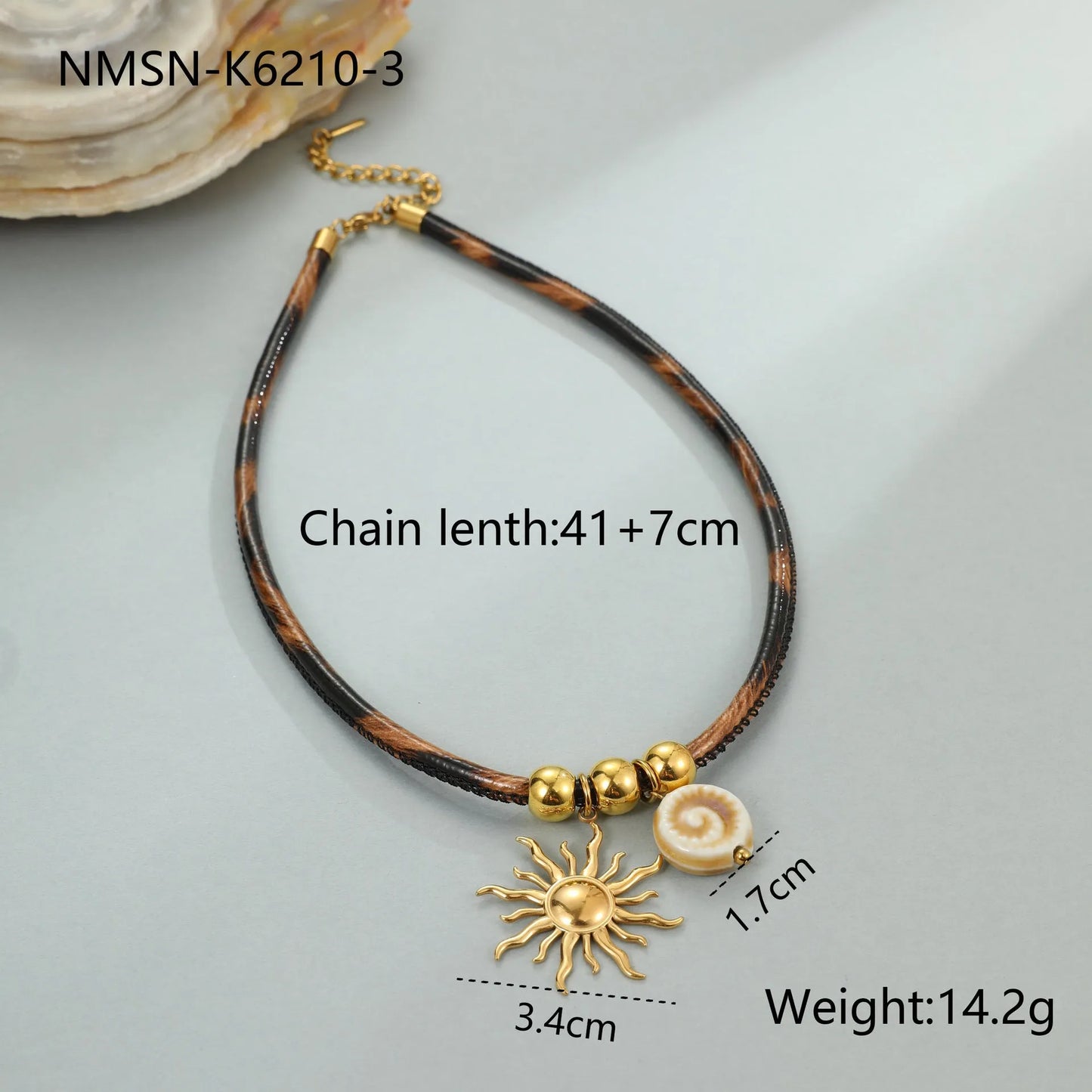 Geometric leopard print pendant on a stainless steel chain necklace for women.