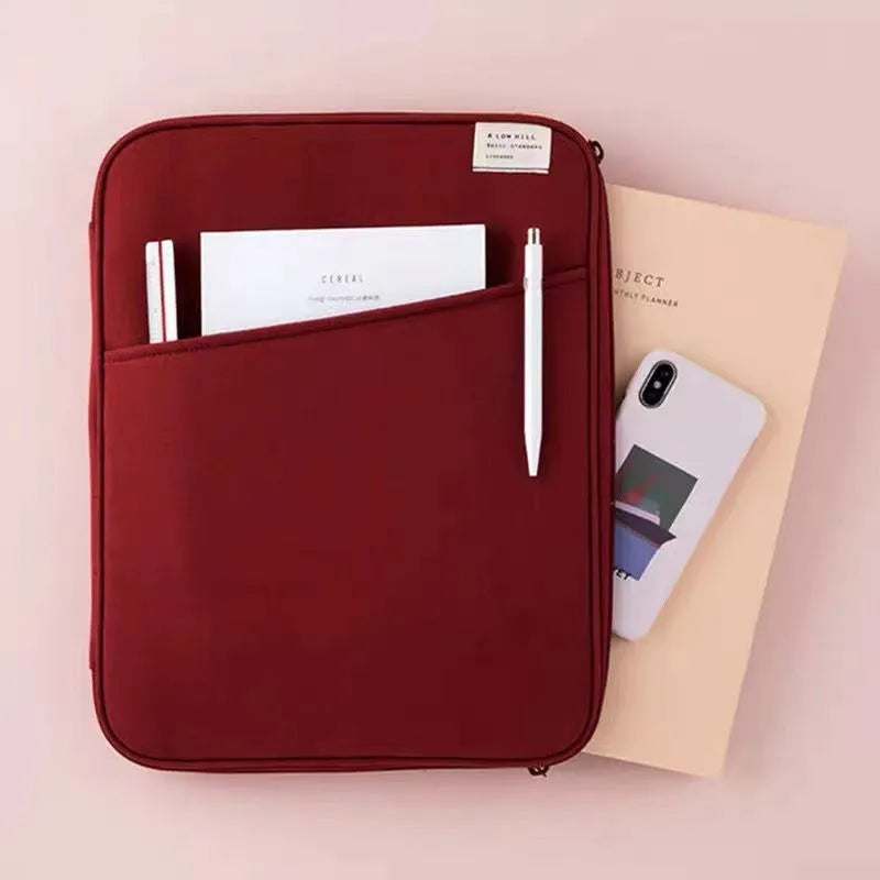 Shockproof nylon tablet clutch bag with zip flap, card slot, in brick red, ginger, mint green, navy blue or pink.